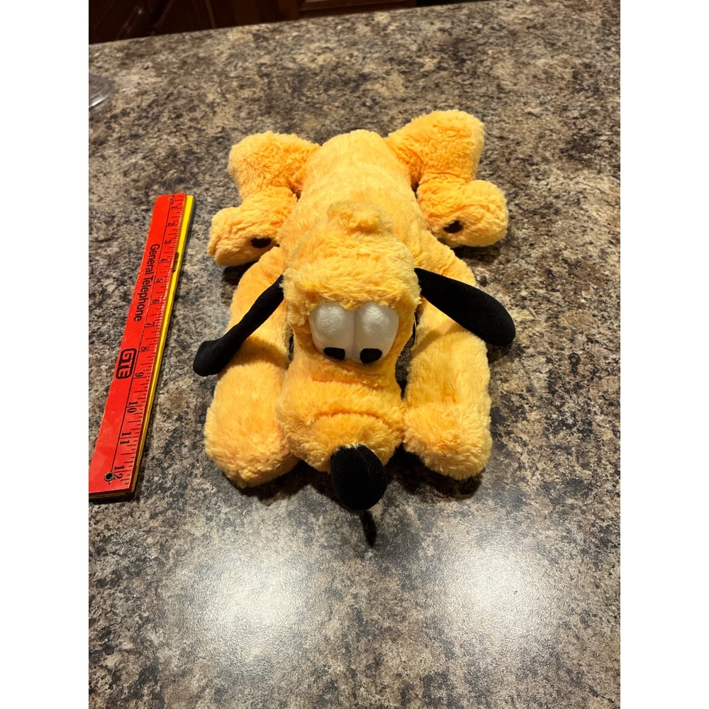 Disney Parks Pluto Plush Stuffed Animal Yellow Dog Green Collar 12" Authentic